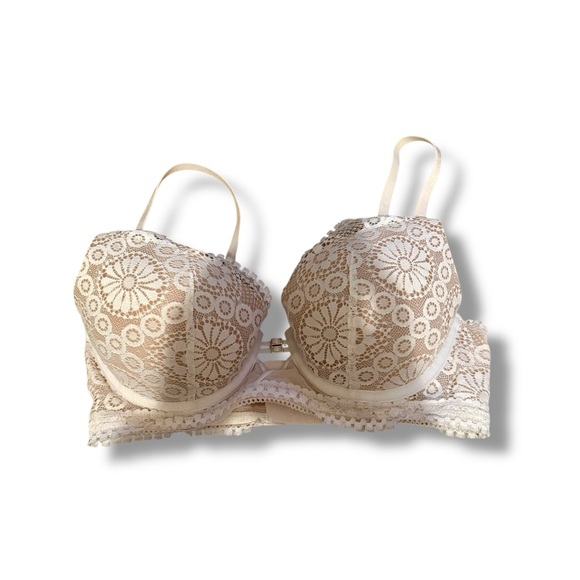 Aerie Real Power Plunge Push Up Bra Women’s Size 32D Lace Beige Underwire - Picture 1 of 5